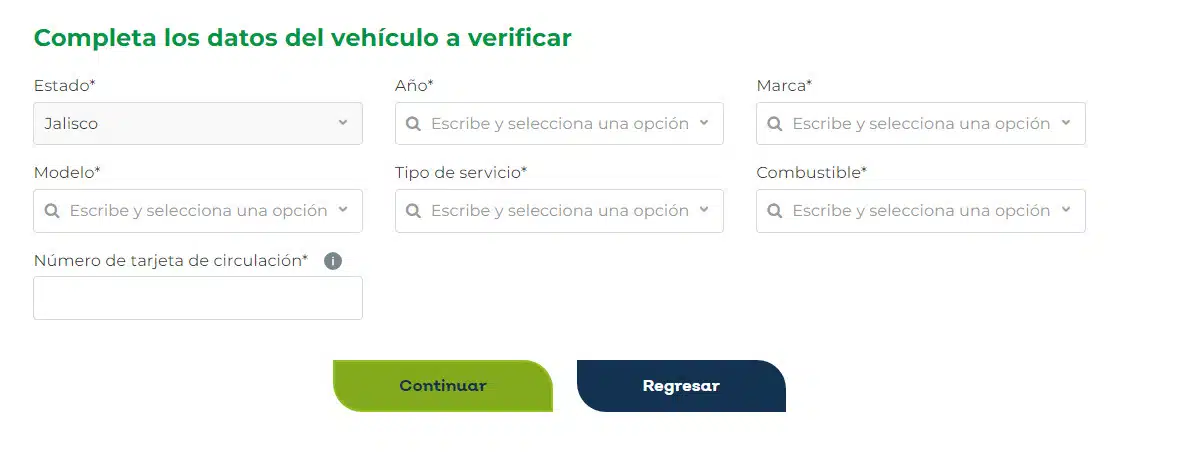 Completa los datos del vehículo a verificar